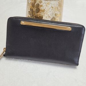 Fossil Black Wallet with Gold Bar Detail
